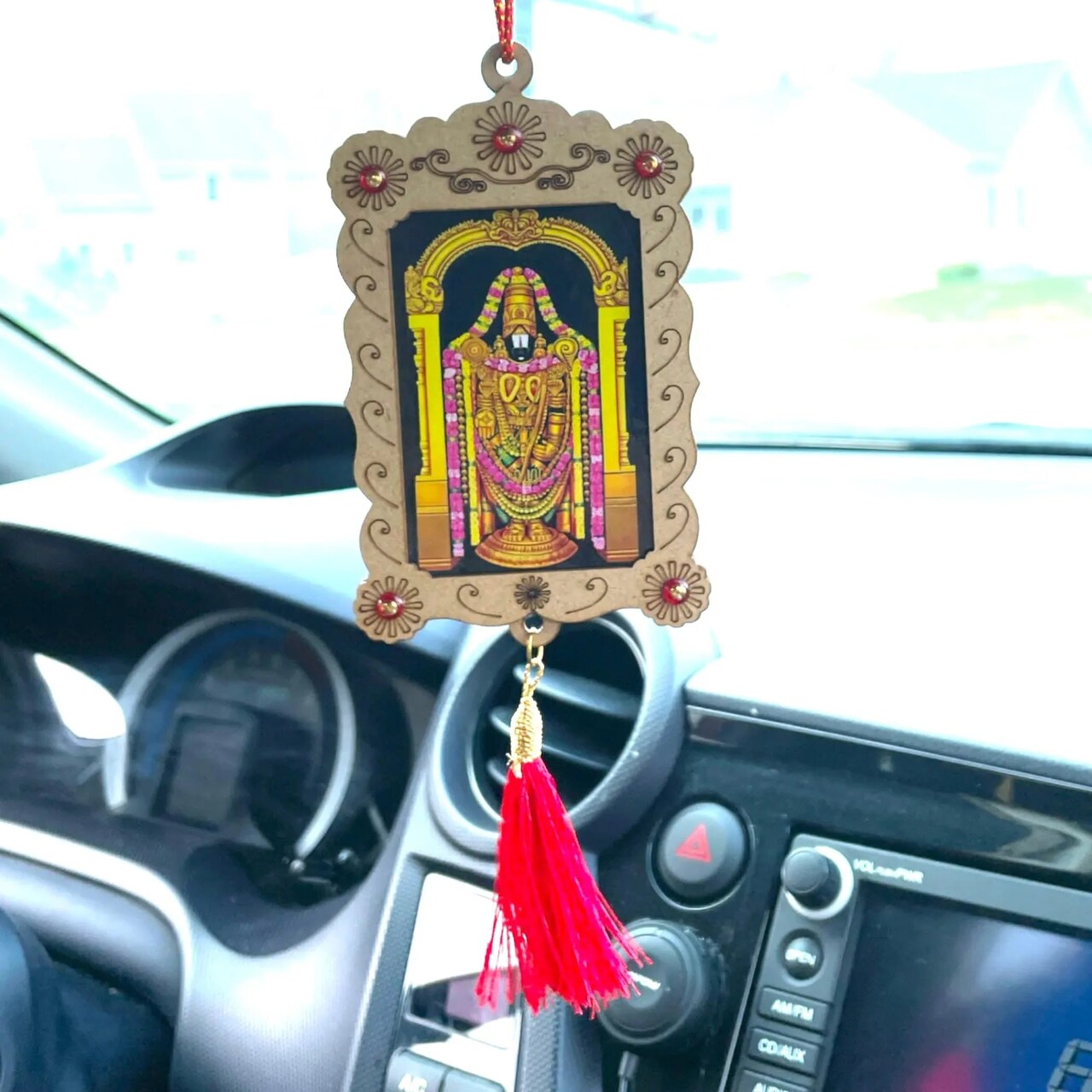 Hindu Car Hanging Ornament Car Hanger Photo Frame Rear View Mirror Car Charm Interior Decoration Accessories Car Dashboard Decor Ganesha Krishna Hanuman Om Balaji Shiv (pack of 1)